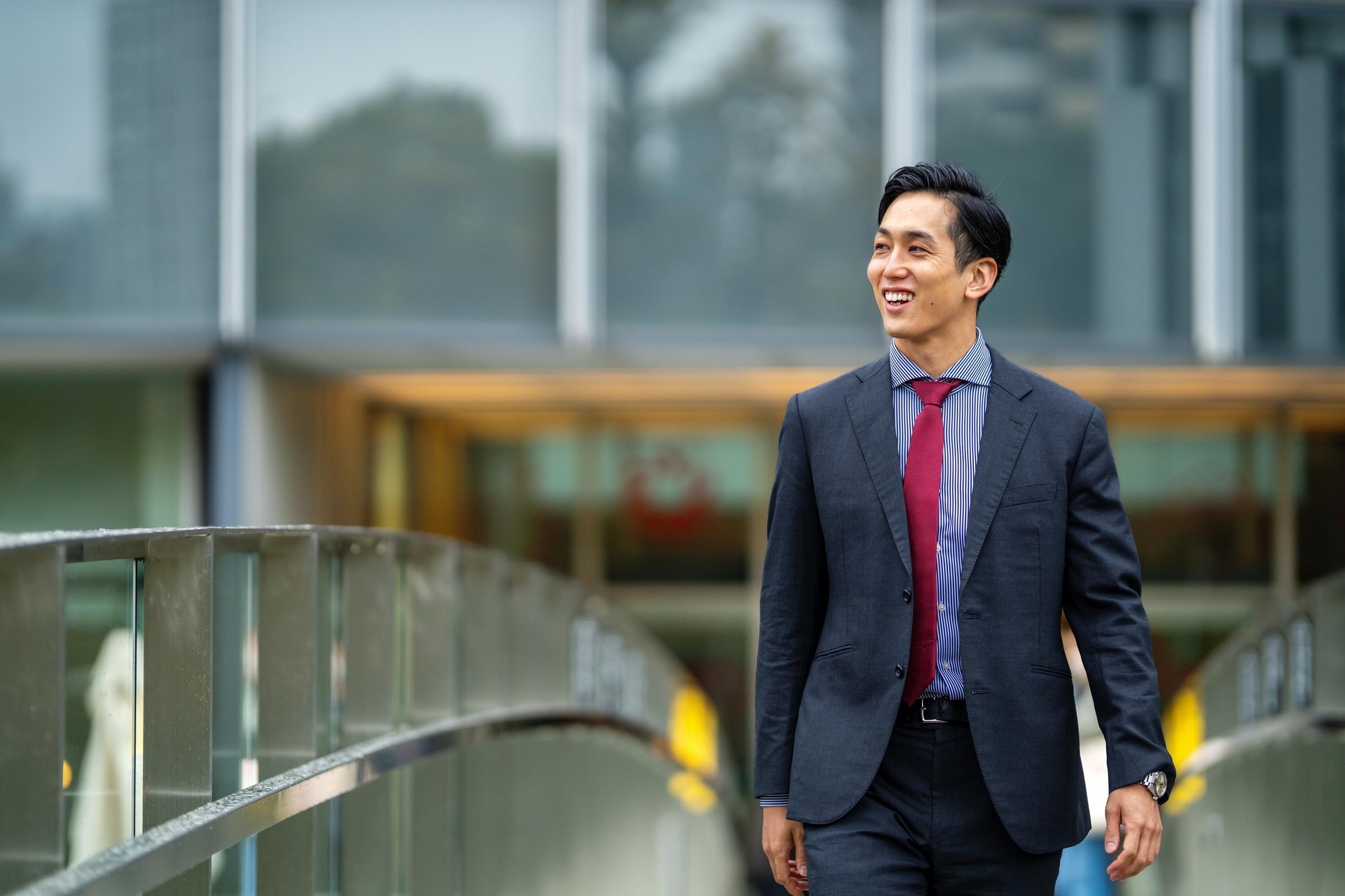 Man walking outside of an office
